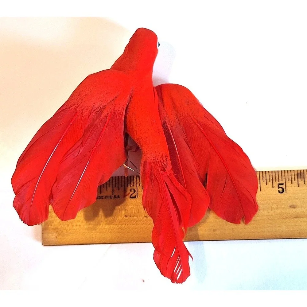 Vintage Red Feathered Bird Floral Picks Set of 3 Christmas Decor Craft Supplies